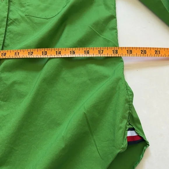 Tommy Hilfiger woman’s Small button down Green Shirt with red white blue accents - Picture 6 of 9